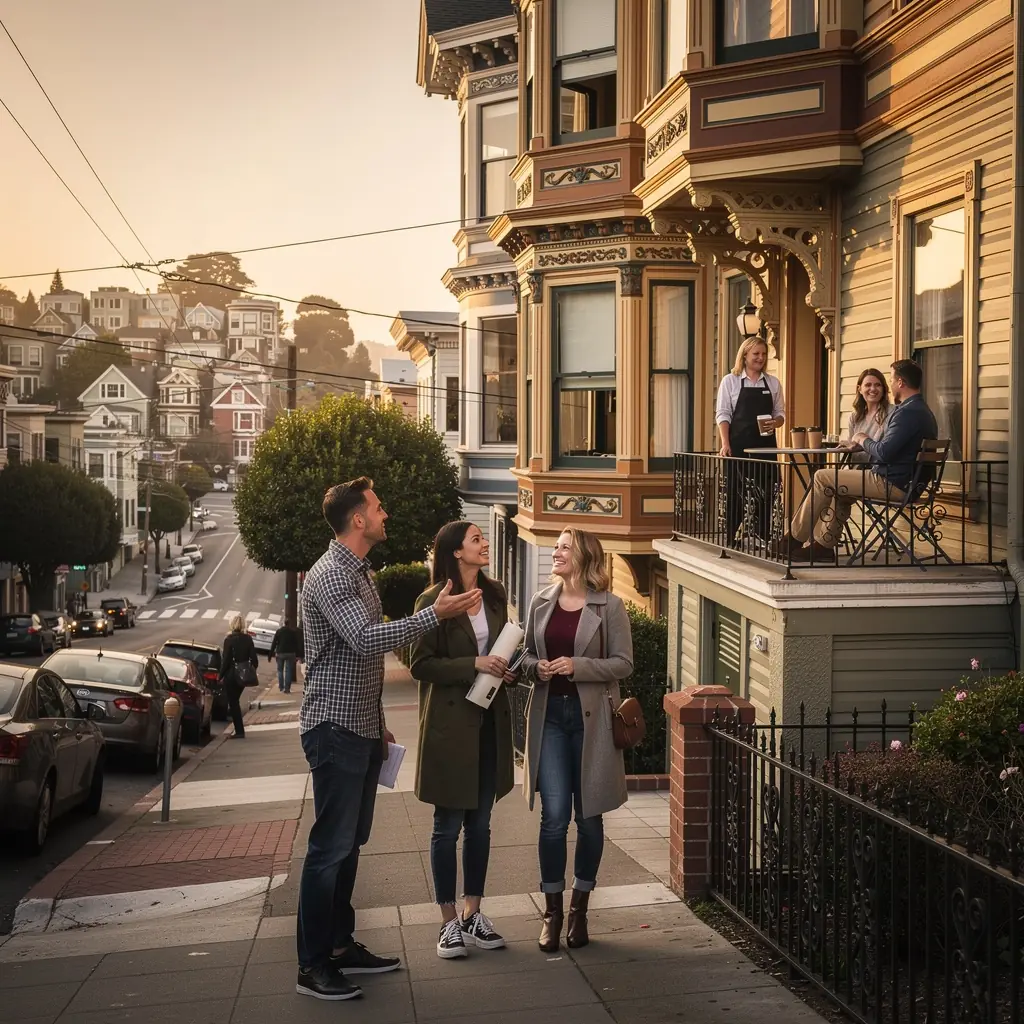 Фасад викторианского дома, украшенный сложной резьбой и яркими красками.