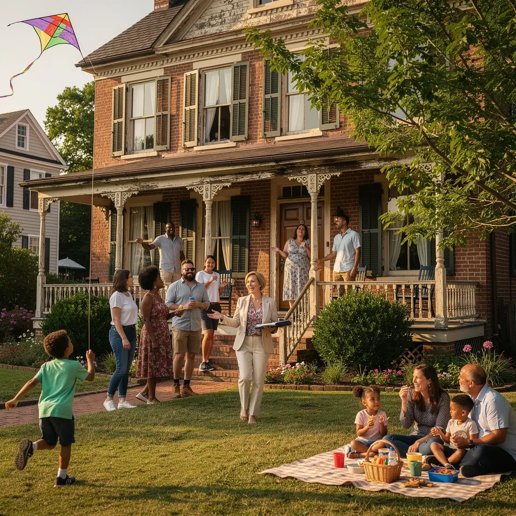 Фасад викторианского дома с уникальной крышей и характерными окнами, отражающими исторический стиль.